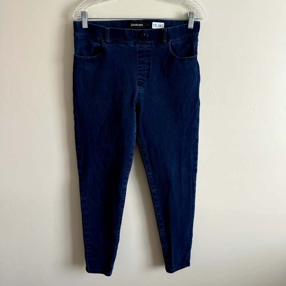 Betabrand Women's Size Large Dark Wash Blue Stretch Denim Pull On Skinny Pants